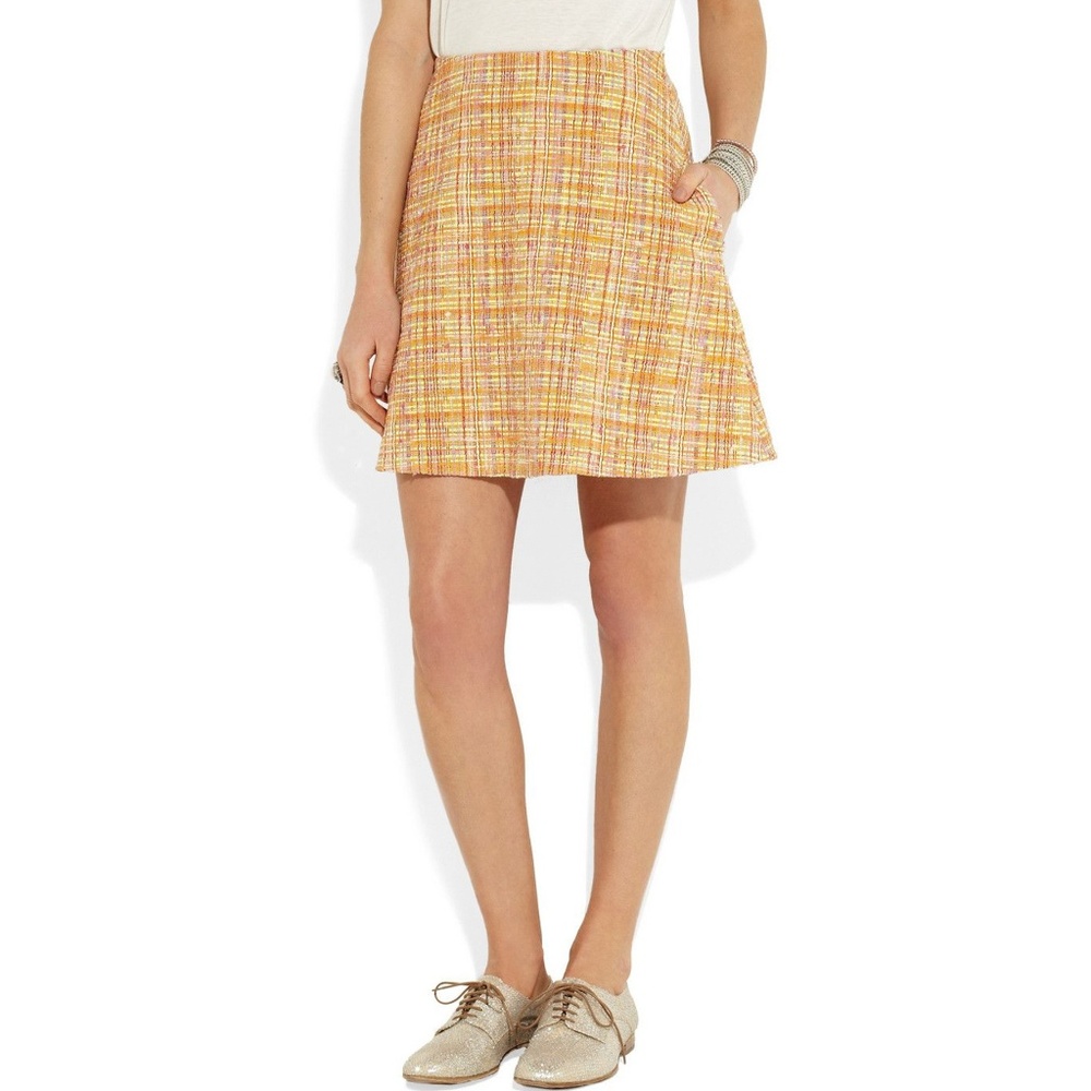 Carven Orange Boucle Tweed A-Line 2 Pocket Skirt